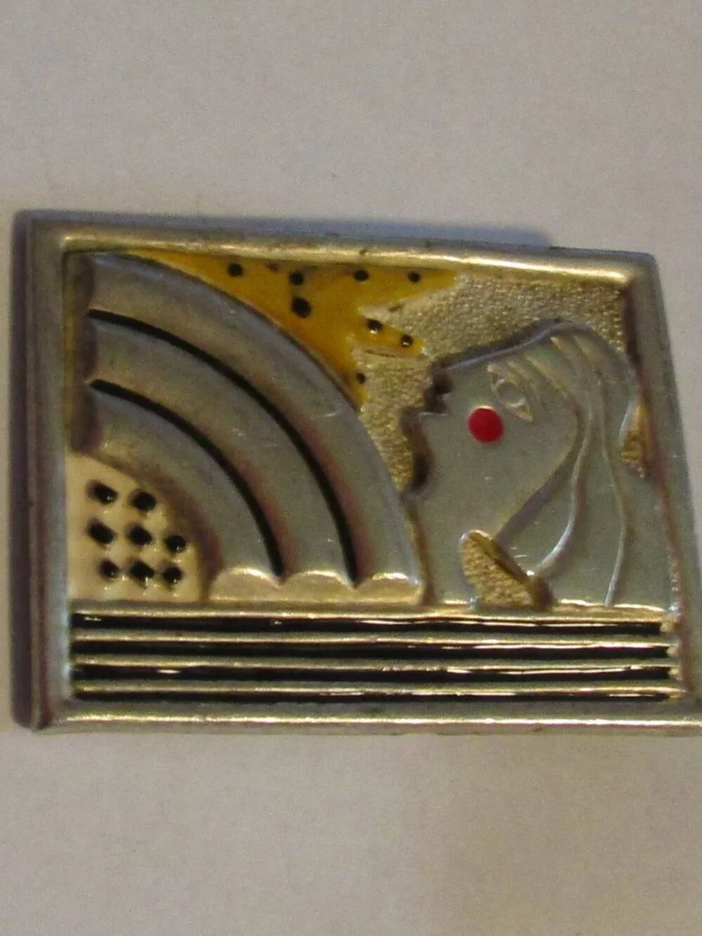 Signed AJC Art Deco Large Silver Toned & Enamel Pin 2